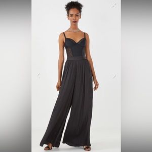 BCBGMAXAZRIA Crinkled Pleat Palazzo Pant, Black, XL
